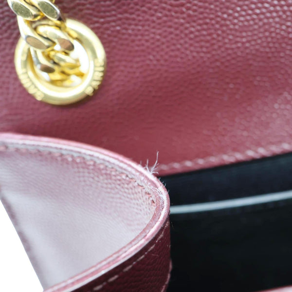 YVES SAINT LAURENT Envelope Flap Medium Grain De Poudre Crossbody Bag Burgundy