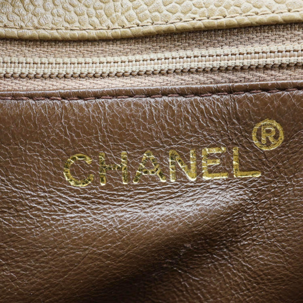 CHANEL Straight Flap Quilted Caviar Leather Shoulder Bag Sand Beige