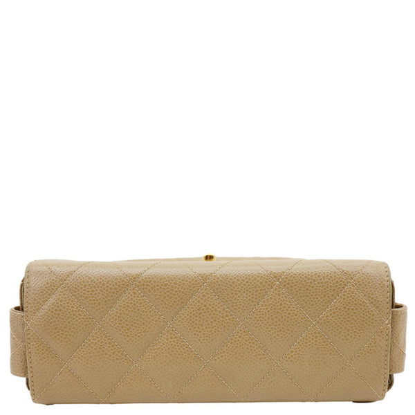 CHANEL Straight Flap Quilted Caviar Leather Shoulder Bag Sand Beige