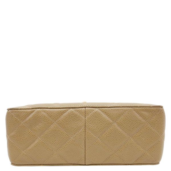 CHANEL Straight Flap Quilted Caviar Leather Shoulder Bag Sand Beige