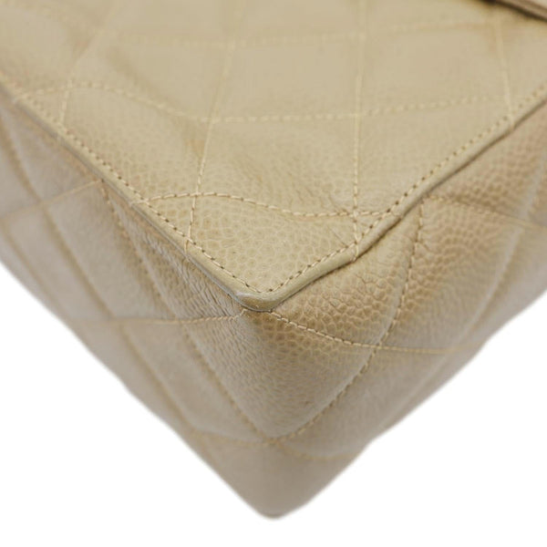 CHANEL Straight Flap Quilted Caviar Leather Shoulder Bag Sand Beige
