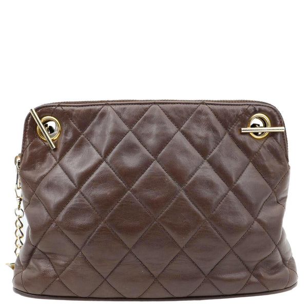 CHANEL Vintage Quilted Lambskin Leather Chain Shoulder Bag Brown