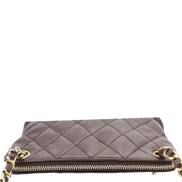 CHANEL Vintage Quilted Lambskin Leather Chain Shoulder Bag Brown