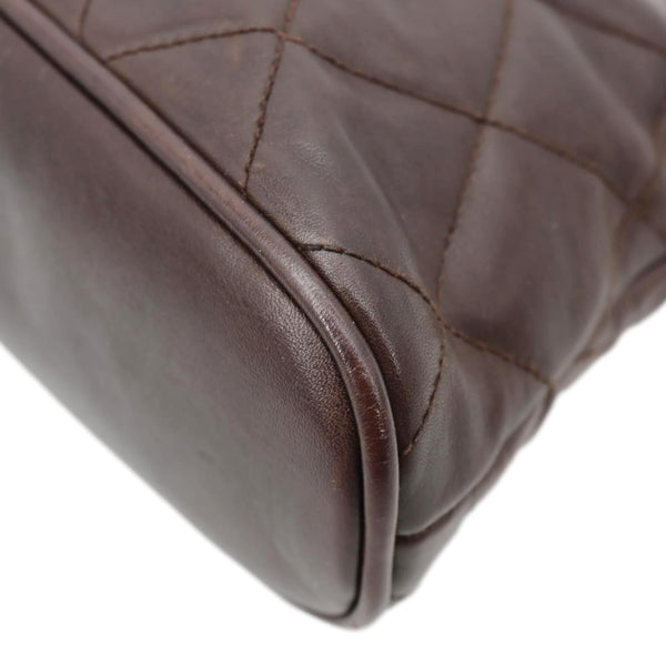 CHANEL Vintage Quilted Lambskin Leather Chain Shoulder Bag Brown