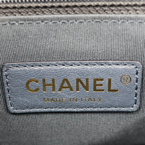 CHANEL Coco Stitched Flap Chevron Leather Chain Top Handle Shoulder Bag Navy Blue