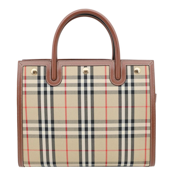 BURBERRY Medium Title Vintage Check Canvas Top Handle Shoulder Bag Beige