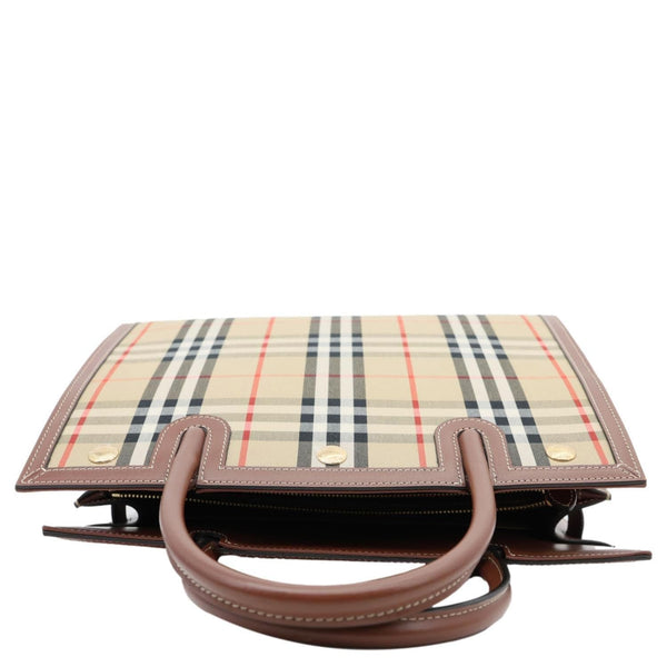 BURBERRY Medium Title Vintage Check Canvas Top Handle Shoulder Bag Beige
