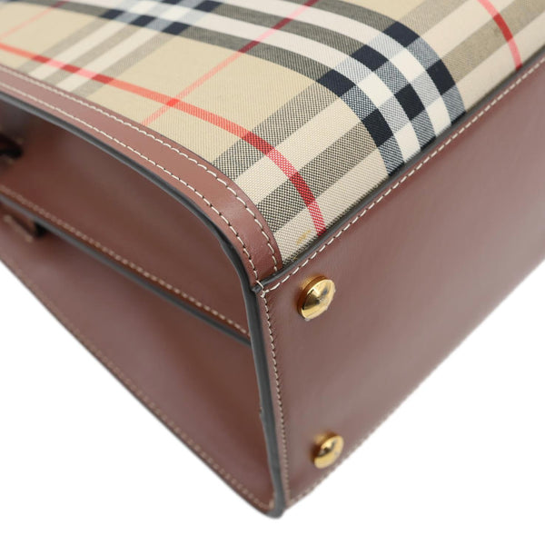 BURBERRY Medium Title Vintage Check Canvas Top Handle Shoulder Bag Beige