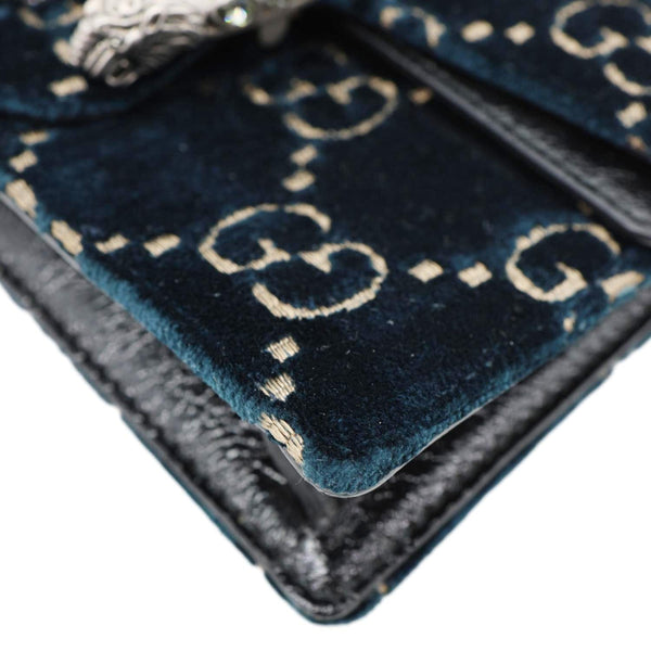 GUCCI Dionysus Super Mini GG Monogram Velvet Crossbody Bag Blue 476432