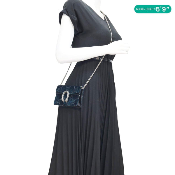 Gucci Dionysus Super Mini Blue GG Monogram Velvet Crossbody Bag - Model Wearing