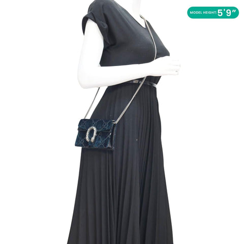 Gucci Dionysus Super Mini Blue GG Monogram Velvet Crossbody Bag - Model Wearing