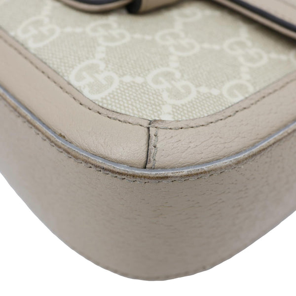 GUCCI Horsebit 1955 Flap Small GG Supreme Canvas Shoulder Bag Beige 658574