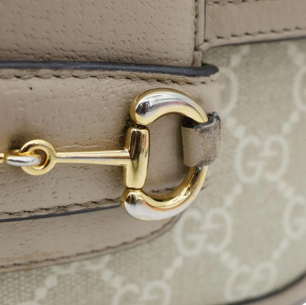 GUCCI Horsebit 1955 Flap Small GG Supreme Canvas Shoulder Bag Beige 658574