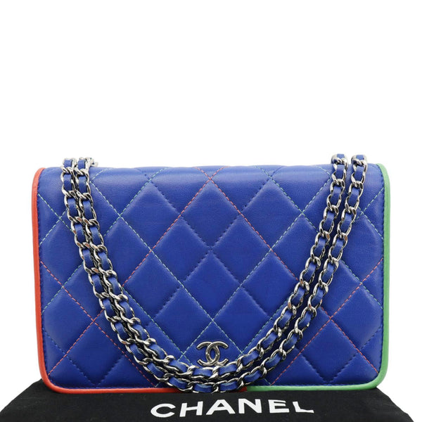 CHANEL Quilted Leather Wallet On Chain Blue