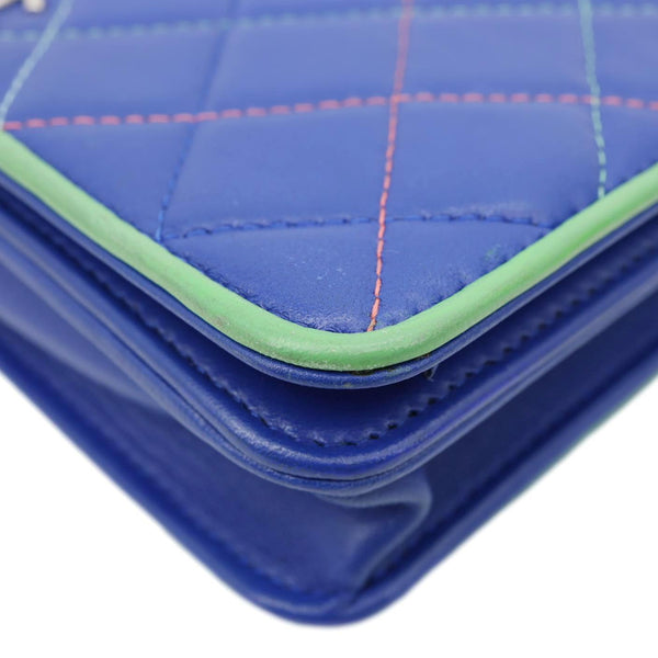 CHANEL Quilted Leather Wallet On Chain Blue