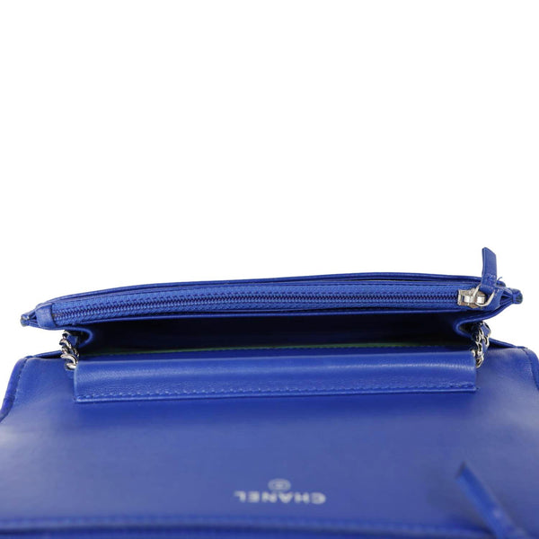 CHANEL Quilted Leather Wallet On Chain Blue