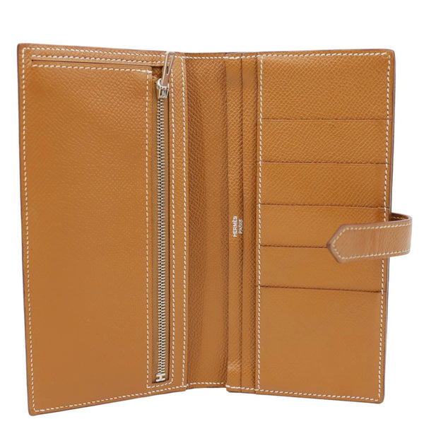 HERMES Bearn Epsom Leather Long Wallet Brown
