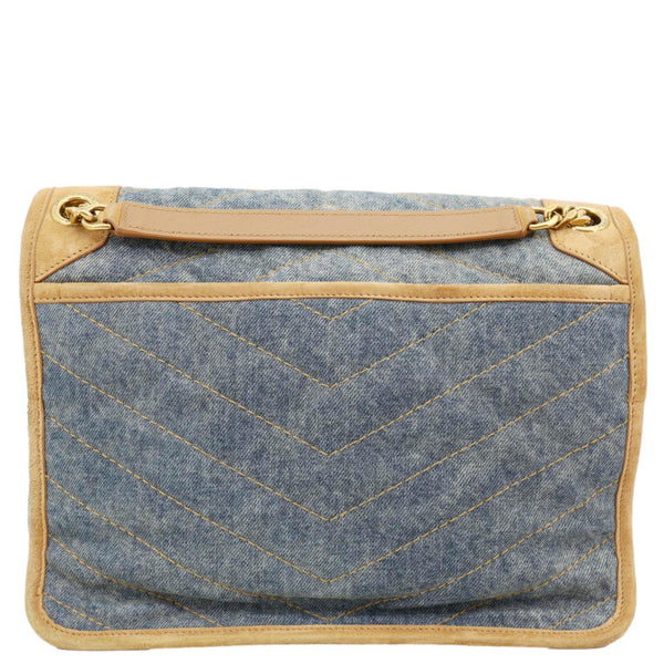 YVES SAINT LAURENT Signature Niki Medium Denim Chain Crossbody Bag Blue