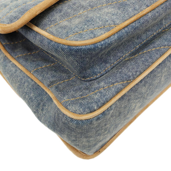 YVES SAINT LAURENT Signature Niki Medium Denim Chain Crossbody Bag Blue