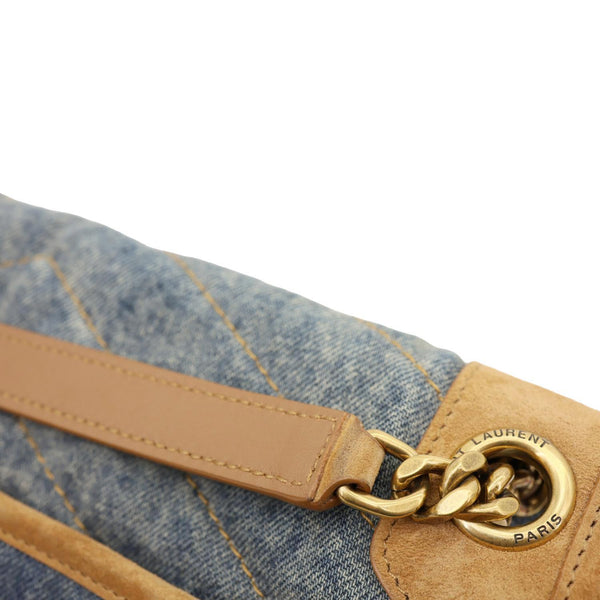 YVES SAINT LAURENT Signature Niki Medium Denim Chain Crossbody Bag Blue
