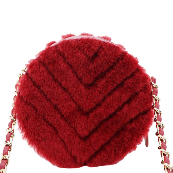 CHANEL Round Chevron Shearling Clutch With Chain Crossbody Bag Burgundy