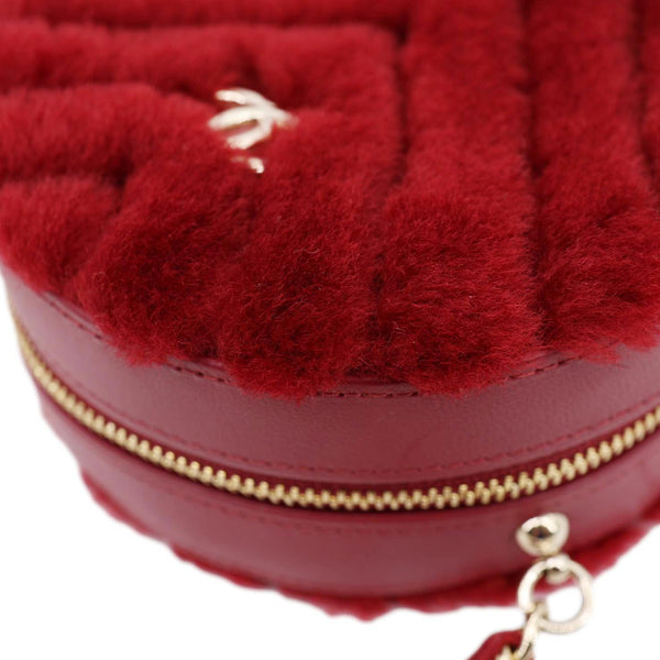 CHANEL Round Chevron Shearling Clutch With Chain Crossbody Bag Burgundy