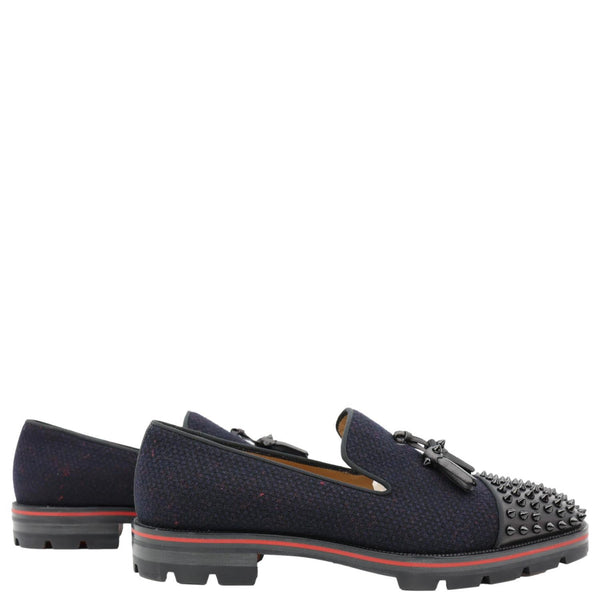 CHRISTIAN LOUBOUTIN Rossini Spike Tassel Tweed Loafer Navy Blue