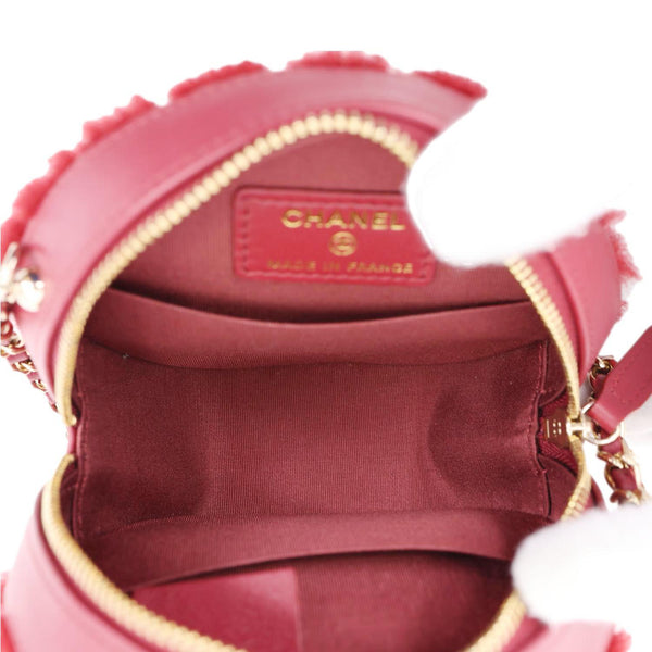 CHANEL Round Chevron Shearling Clutch With Chain Crossbody Bag Burgundy