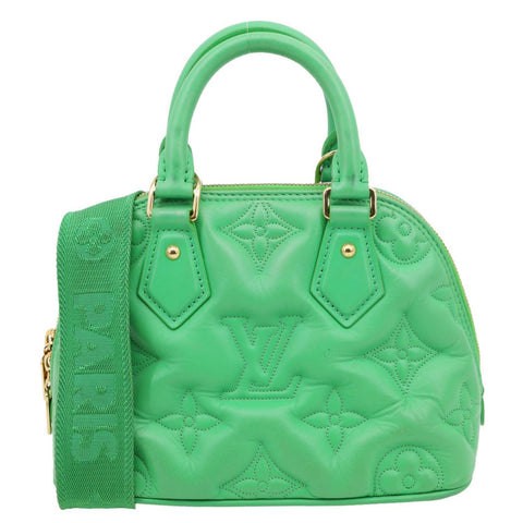 LOUIS VUITTON Alma Soft BB Bubblegram Quilted Leather Satchel Crossbody Bag Green