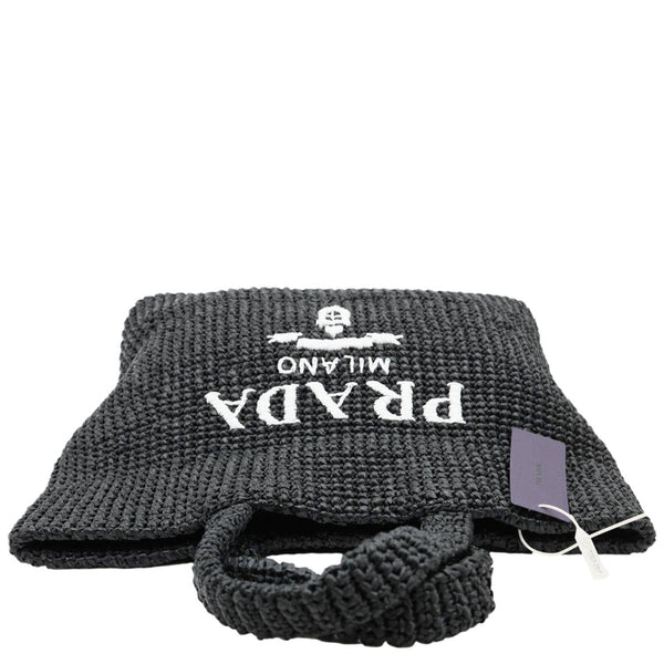 PRADA Embroidered Logo Yarn Crochet Tote Bag Black