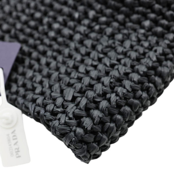 PRADA Embroidered Logo Yarn Crochet Tote Bag Black