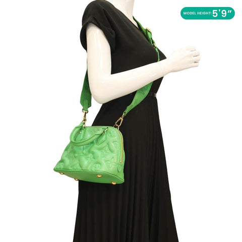 LOUIS VUITTON Alma Soft BB Bubblegram Quilted Leather Satchel Crossbody Bag Green