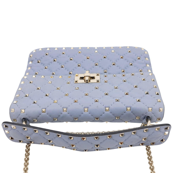 VALENTINO Rockstud Spike Medium Quilted Leather Shoulder Bag Light Blue