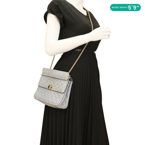 VALENTINO Rockstud Spike Medium Quilted Leather Shoulder Bag Light Blue