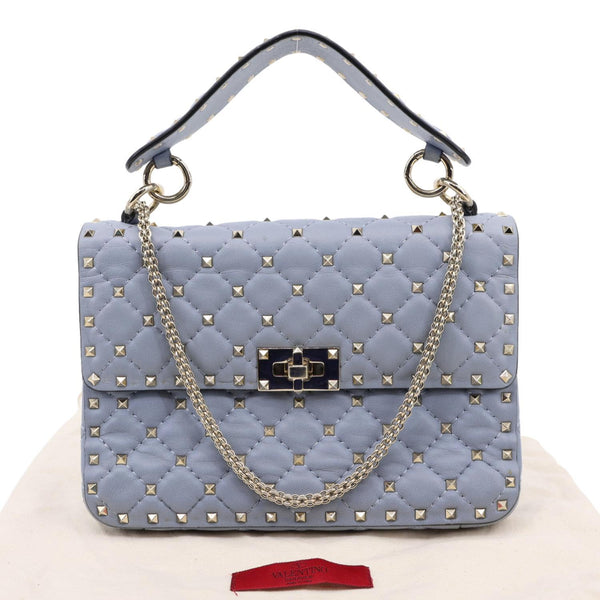 VALENTINO Rockstud Spike Medium Quilted Leather Shoulder Bag Light Blue