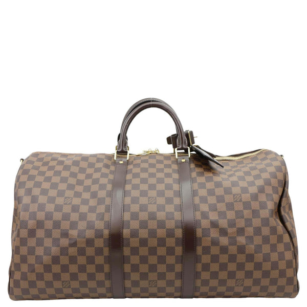 LOUIS VUITTON Keepall Bandouliere 55 Damier Ebene Travel Bag Brown