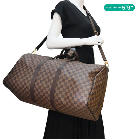 LOUIS VUITTON Keepall Bandouliere 55 Damier Ebene Travel Bag Brown
