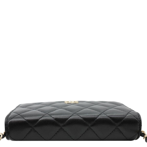 CHANEL Camellia Bow Mini Quilted Leather WOC Crossbody Bag Black