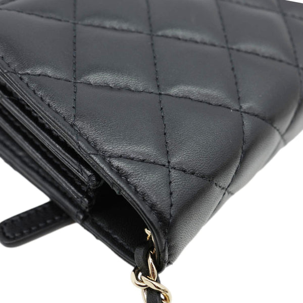 CHANEL Camellia Bow Mini Quilted Leather WOC Crossbody Bag Black