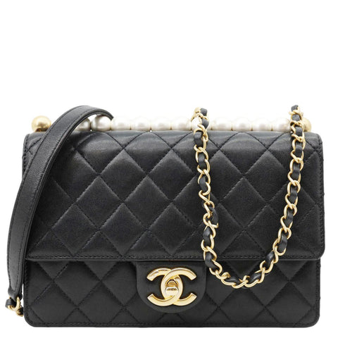 CHANEL Chic Pearls Flap Small Quilted Leather Shoulder Bag Black