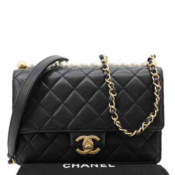 CHANEL Chic Pearls Flap Small Quilted Leather Shoulder Bag Black