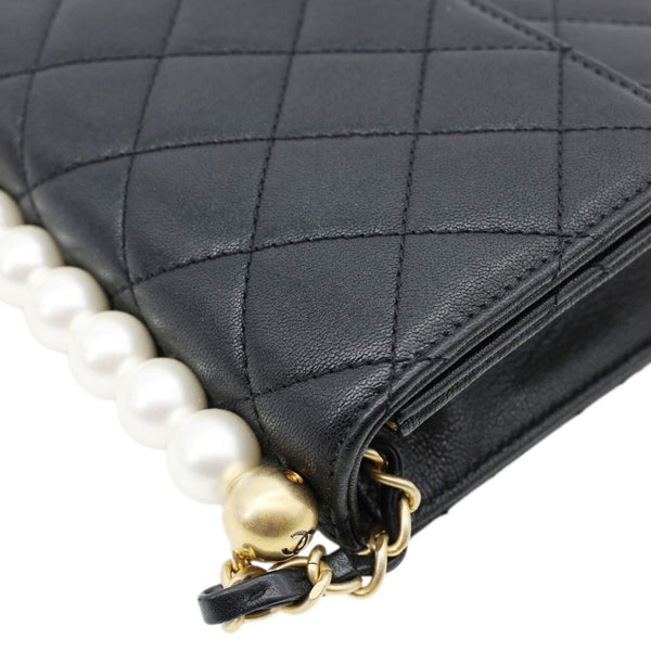 CHANEL Chic Pearls Flap Small Quilted Leather Shoulder Bag Black