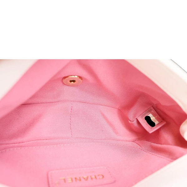 CHANEL Entwined Flap Leather Chain Crossbody Bag White