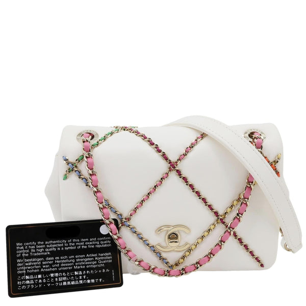 CHANEL Entwined Flap Leather Chain Crossbody Bag White