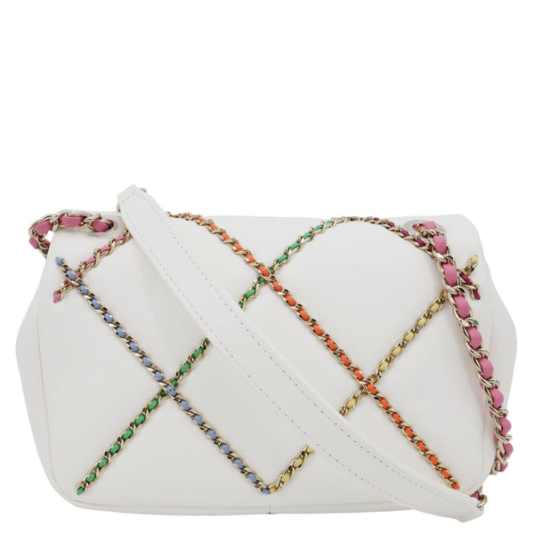 CHANEL Entwined Flap Leather Chain Crossbody Bag White