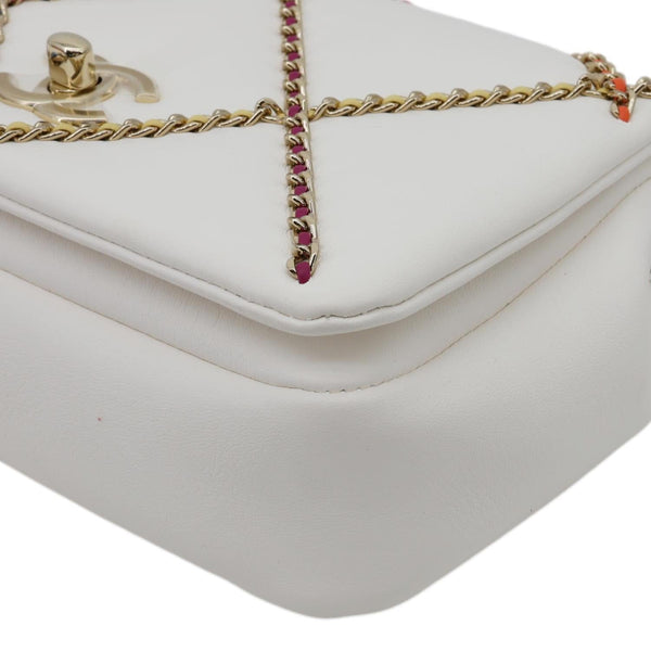 CHANEL Entwined Flap Leather Chain Crossbody Bag White