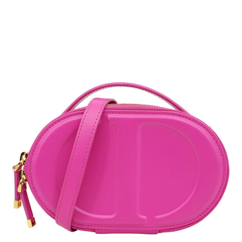 CHRISTIAN DIOR CD Signature Oval Calfskin Leather Camera Crossbody Bag Rani Pink