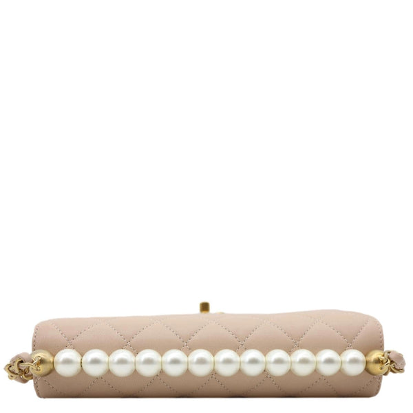 CHANEL Chic Pearls Flap Small Quilted Leather Shoulder Bag Beige