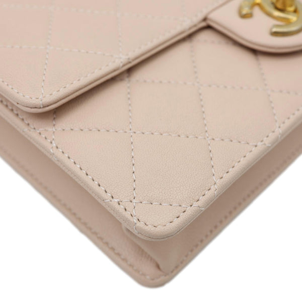 CHANEL Chic Pearls Flap Small Quilted Leather Shoulder Bag Beige