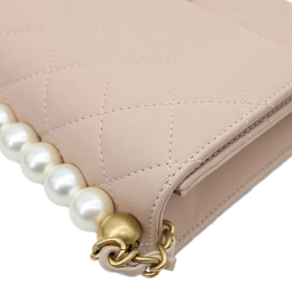 CHANEL Chic Pearls Flap Small Quilted Leather Shoulder Bag Beige